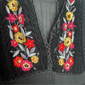 Free People black boho embroidered maxi dress long sleeve viscose